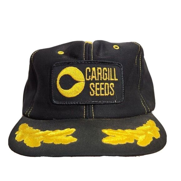 Vintage Cargill Seed Farm Patch Trucker Hat Snapback Cap Nomad Black Yellow - Picture 1 of 9